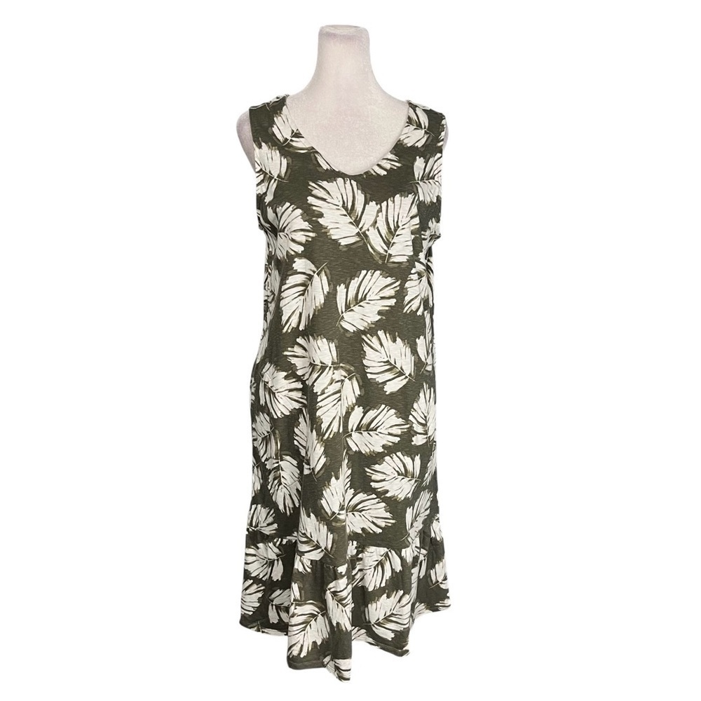 J. Jill Green Flounced Hem Double Vneck Tropical Dress Size Small